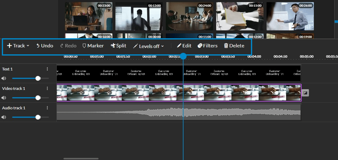 Панель инструментов над Timeline в WeVideo